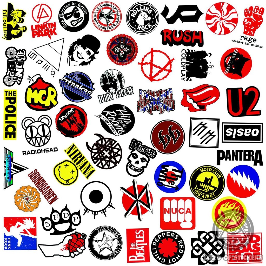 100 Hình Dán Sticker Graffiti Logo Ban Nhạc Rock RocknRoll Metal Punk
