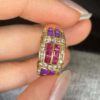 Châu Âu Mỹ ins Phong Cách Mới Đỏ Corundum Tím Nhẫn Kim Cương Nhẫn Nữ