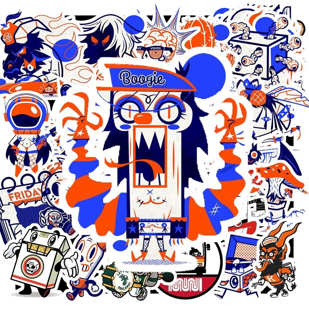 Hộp 40 Hình Dán Hình GRAFITI MÀU XANH CAM ĐỘC ĐÁO – Decal Trang Trí Xe - Điện Thoại - Laptop
