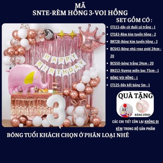 Set Bóng Trang Trí Sinh Nhật Tuổi Meo,tuổi Mão, thôi nôi, 12 con giáp cho bé gái - bé trai SNTE-RÈM HỒNG 3-VOI HỒNG