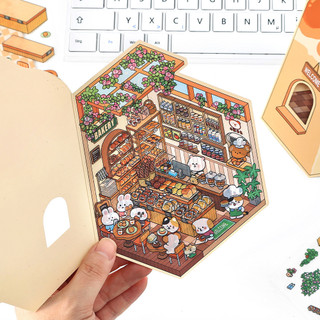 Enwei 3 Cái [Dòng cửa hàng nhỏ] Nhãn dán nhật ký 3D dễ thương Nhãn dán chống nước Giấy Scrapbooking Chất liệu Sổ lưu niệm Bộ