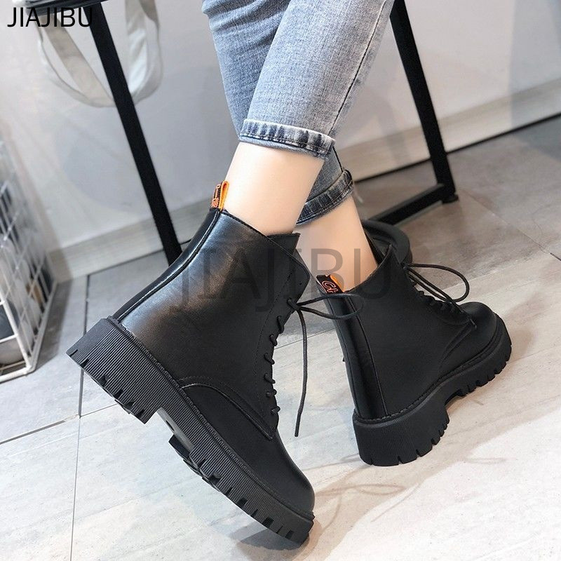 Size 34-45 Giày Bốt Martin Màu Đen Giản Dị Phong Cách Retro 44 Giày Nữ Cỡ Lớn Giày Bốt Đi Xe Máy Mũi Tròn Buộc Dây Chống Trượt Phong Cách Anh Quốc 43 Giày Bốt Mùa Đông Ấm Áp Korean Fashion Cosplay Platform Knight Boots 42 Giày Cao Bồi JK