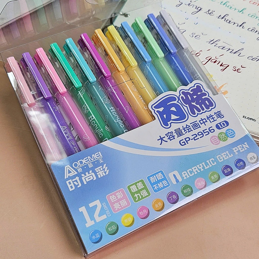 [ 12 MÀU ] Bút AODEMEI Acrylic Gel Pen 12 màu nét 1.0mm GP-2956
