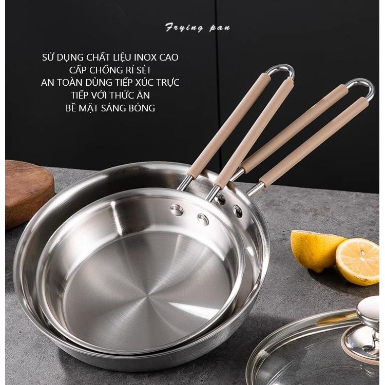 Chảo rán inox nguyên khối cao cấp tay cầm bọc silicon,hàng loại dày ...