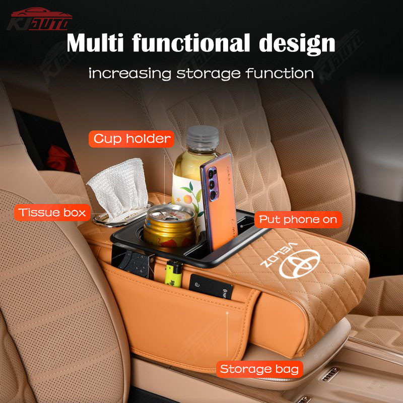 Hộp tựa tay ô tô Toyota Veloz Tấm lót chiều cao Túi lưu trữ bằng da trung tâm Giá đỡ cốc nước