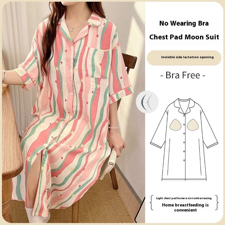 Hellobaby Váy ngủ bà bầu Hellobaby có miếng đệm ngực cho con bú kiểu dáng mỏng cho con bú