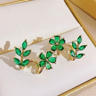 Mới Siêu Cổ Tích Lá Xanh Bông Tai Hoa Nữ Thiết Kế Nhẹ Sang Trọng Tính Khí Bông Tai Thời Trang