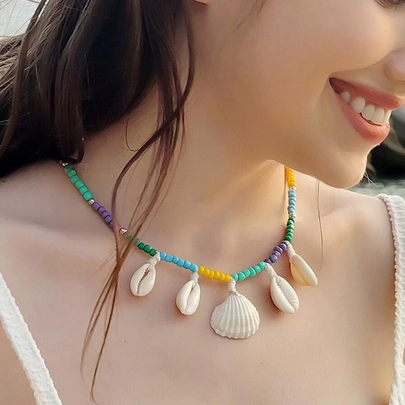 Vòng cổ vỏ phong cách đại dương Bohemian Đi biển Kỳ nghỉ Chuỗi chân thủ công