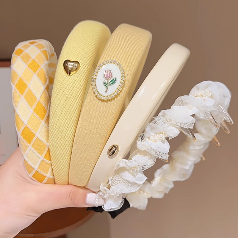 Băng đô nữ sang trọng đơn giản Băng đô xốp màu vàng mùa hè