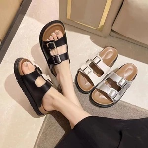 Dép lê đế dày Mùa hè Nữ Mặc ngoài Mẫu mới Casual cổ điển Dép lê khóa thắt lưng