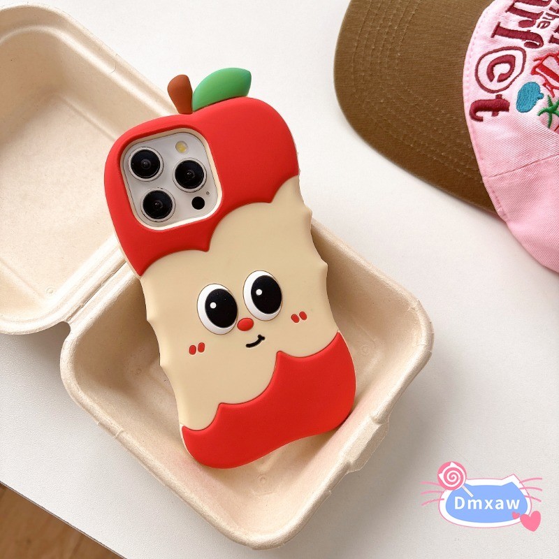Ốp điện thoại Silicon Apple 3D dễ thương cho iPhone 16 Pro Max 15 14 Plus 13 12 Pro Max Vỏ cặp đôi chống sốc Phim hoạt hình Happy Red Green Apple Soft Case