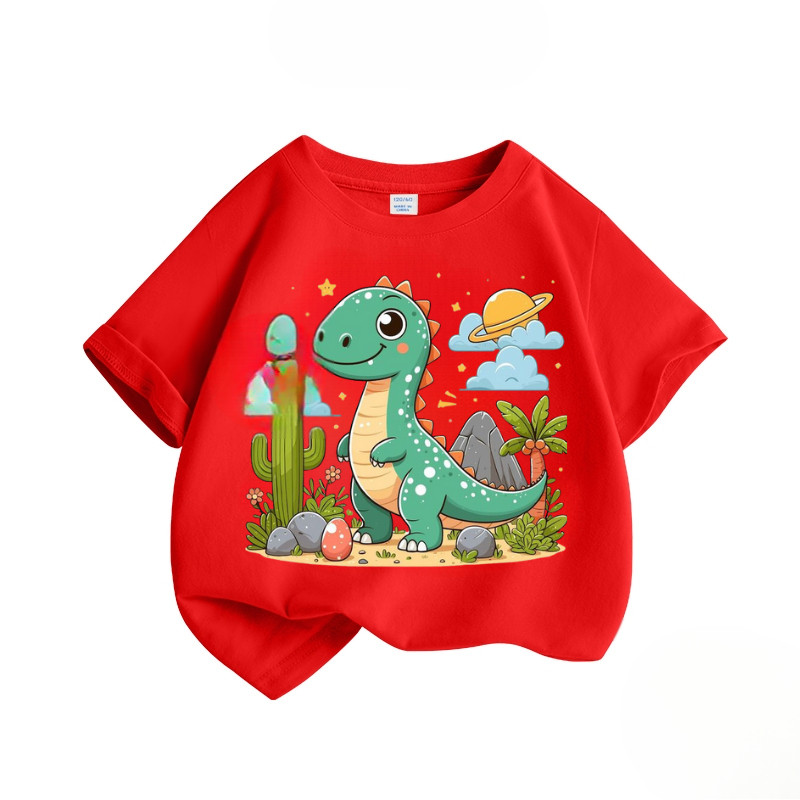 2D Khủng long t-shirt cho trẻ em tuổi 7-12 mềm mại & thoáng khí mùa hè thường TEE cho bé trai
