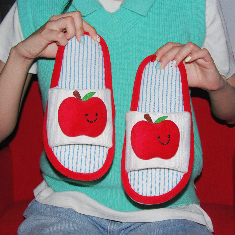 Vui Vẻ Mặt Cười Dép Apple Dép Cotton Phẳng Im Lặng Đế Mềm Giày Lót Sàn Vải Lanh Cotton Dép Bốn Mùa Dép Lanh Đa Năng Dép Đi Trong Nhà Dép Đi Trong Nhà Mồ Hôi @