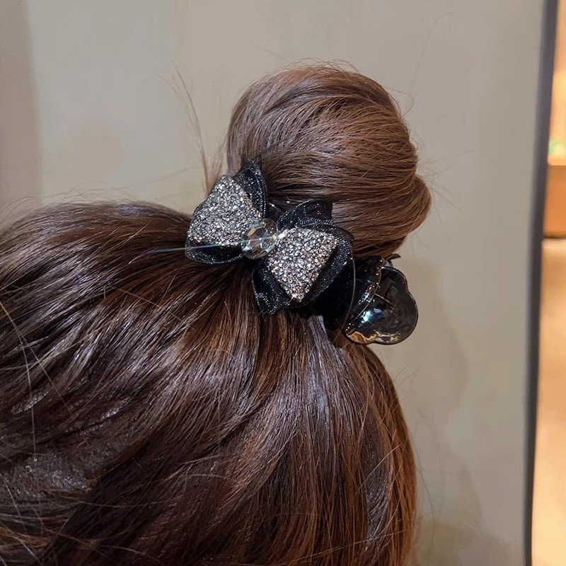 ✪Kẹp tóc búi nơ đá rhinestone cao cấp cho phụ nữ, kẹp tóc đuôi ngựa phía sau đầu, phụ kiện tóc mới 2024 K0KB