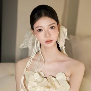 Mới Ngọt Ngào Tuổi Giảm Cô Dâu Phụ Kiện Tóc Siêu Cổ Tích Ren Nơ Phong Cách Tua Rua Kẹp Tóc Dây Đeo