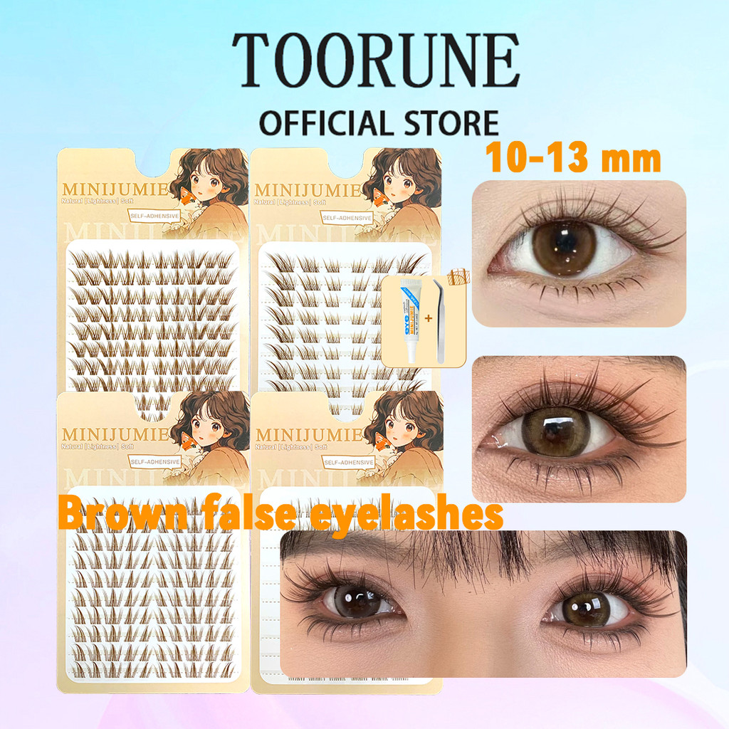 Minijumie [Cần sử dụng keo dán] 10 hàng lông mi giả màu nâu lớn Lông mi tự nhiên được phân đoạn