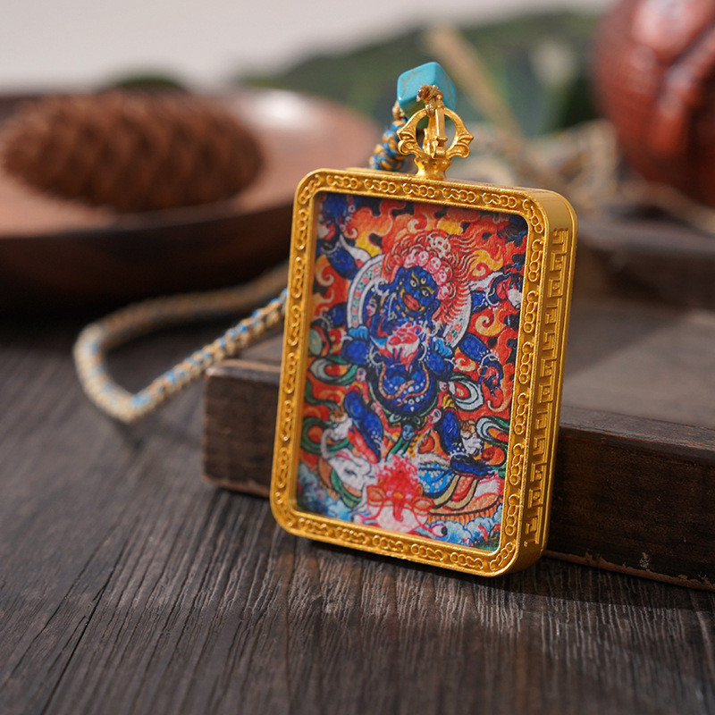 Bùa hộ mệnh Tây Tạng, dây chuyền Ram Thangka, phong cách dân tộc, mặt dây chuyền thần tài đen Manjushri, trang sức sáng tạo văn hóa XHUR