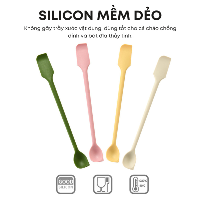 Thìa Silicon 2 Đầu Vét Kem Mứt Bơ Sốt KOOBEE Dài 26cm Mềm Dẻo An Toàn Thực Phẩm | 283