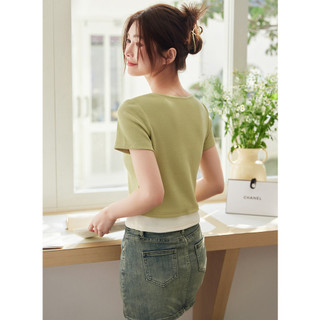 【Hạn giờ】 Váy Mùa Hè Giả Hai Mảnh Cổ Chữ V, Màu Sắc Tương Phản, FormSlim-Fit Cho Nữ