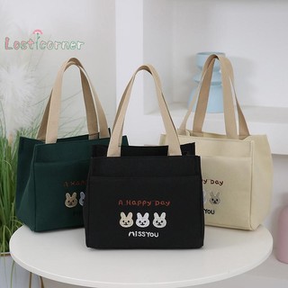 [Lostcorner] Túi xách vải in họa tiết đơn giản hoạt hình Công nhân văn phòng Túi Tote ăn trưa Túi lưu trữ [Mới]