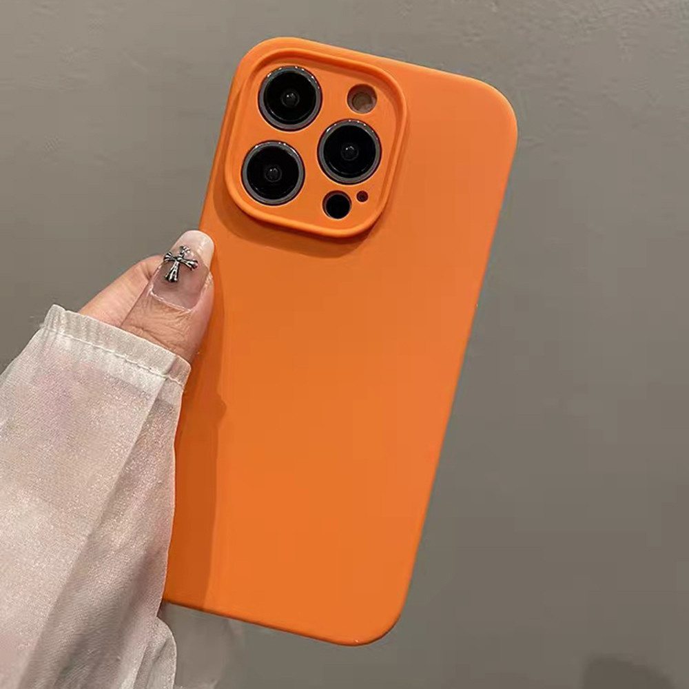 Ốp Điện Thoại Silicon Lỏng Màu Cam Vàng Cho iPhone 17ProMax 16Plus 15 14 13 12 11 Pro Max Vỏ Chống Sốc