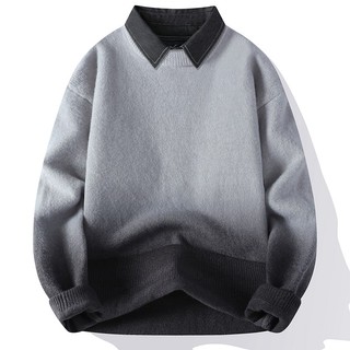 Áo dệt kim bốn mùa trong Kho Áo Len Nam Nữ áo mặc trong áo dệt kim hai mảnh giả cảm giác cao cấp cho nam Áo Sơ Mi Cổ Áo sơ mi Gradient mẫu mới cho nam Áo len mặc trong giữ ấm mùa đông
