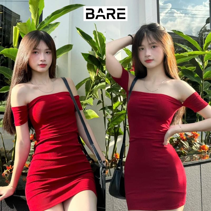 BARE_Đầm Body Ống Trễ Vai, Đầm Thun Ôm Tôn Dáng Ngắn Kiểu Rớt Tay Cho Nữ Gợi Cảm_D064 Women Dress