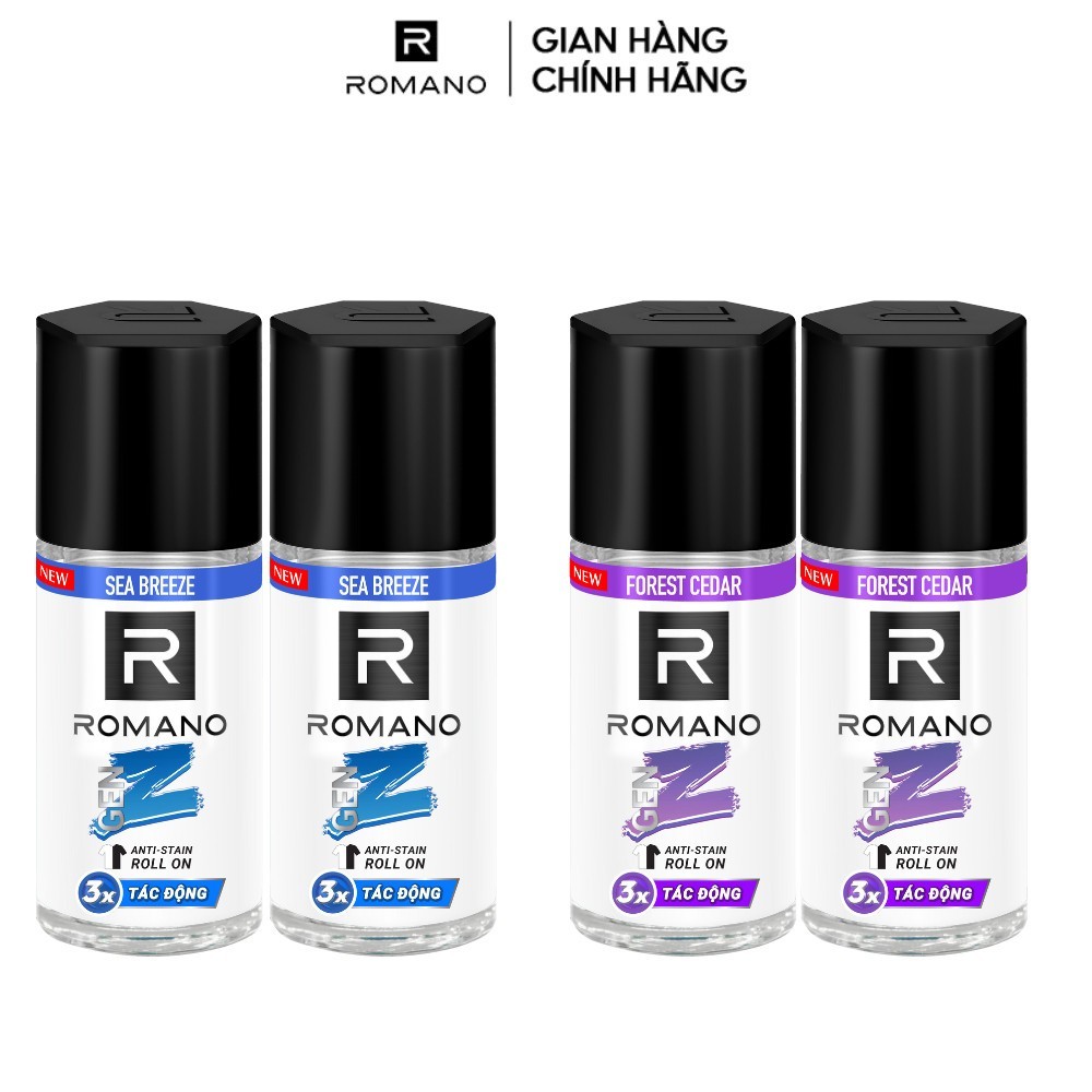 Combo 2 Lăn khử mùi nam ngăn vệt ố vàng Romano Gen Z / kháng khuẩn & khô thoáng ( 40ml / 50ml / 65ml x 2 ) - Live