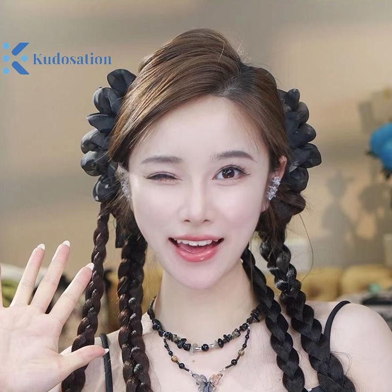 Kudosation Mới Phong Cách Trung Hoa Lưới Nơ Cho Nữ Mô Phỏng Tóc Giả Bện Ở Mặt Sau Của Kẹp Mũ