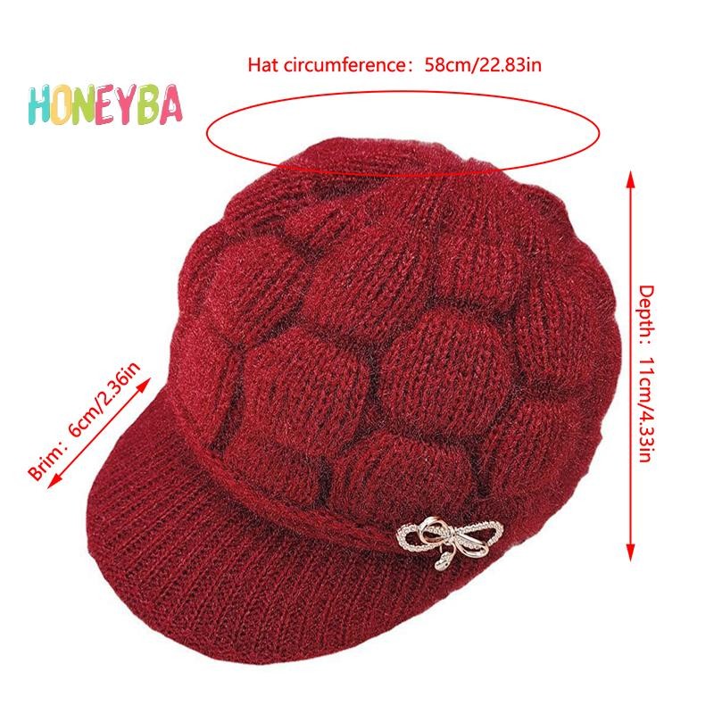 < Honeyba > Mũ Ấm Áp Mùa Đông Mũ Dệt Kim Thời Trang Mẹ Bà Nón Sang Trọng Dày Lót Lông Cừu Ấm Áp Quà Tặng Giáng Sinh