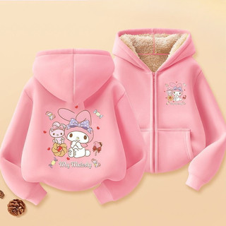 My Melody Girls Zip-Up Áo khoác lông cừu mềm mại ấm áp Phong cách hoạt hình dễ thương cho trang phục mùa thu ấm cúng
