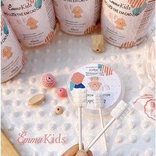 Que Tưa Lưỡi, Rơ Lưỡi Vệ Sinh Răng Miệng Cho Bé EmmaKids, Gạc Rơ Lưỡi Bé Sơ Sinh (Hộp 30 chiếc)