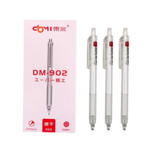 Bút viết bi gel, bút nước bấm đầu kim DOMI 0.5mm DM-902 ( mực đen, đỏ ).