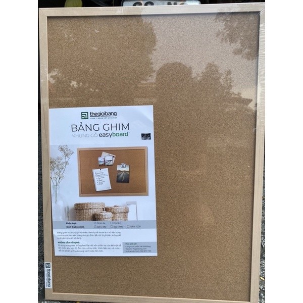Bảng ghim bần ghi chú khung gỗ treo tường Lie 60x90cm ( tặng đinh ghim)
