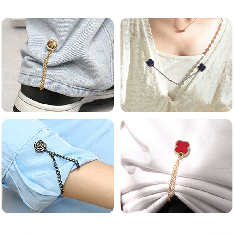 [Yunyuan] Phiên bản Hàn Quốc Cỏ Ba Lá Khóa Từ Tính Dây Xích Quần Điều Chỉnh Chân Áo Sơ Mi Cổ Trang Trí Dây Xích Trâm Cài Không May Khóa Từ Tính