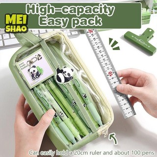 MeiShao Cầm Tay Hai Lớp Trong Suốt Hộp Đựng Bút Chì Túi Đánh Màu Vuông Túi Bảo Quản Cho Văn Phòng Phẩm Trường Học