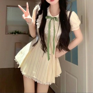 Váy liền tươi tắn ngọt ngào váy hè thiếu nữ váy liền phong cách học đường