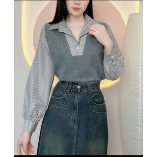 Đồ  bigsize nữ gồm áo  kiểu và áo phối cổ sơ mi tay bồng điệu đà đi học, đi làm cho nàng Chuppy- SM188+SM185