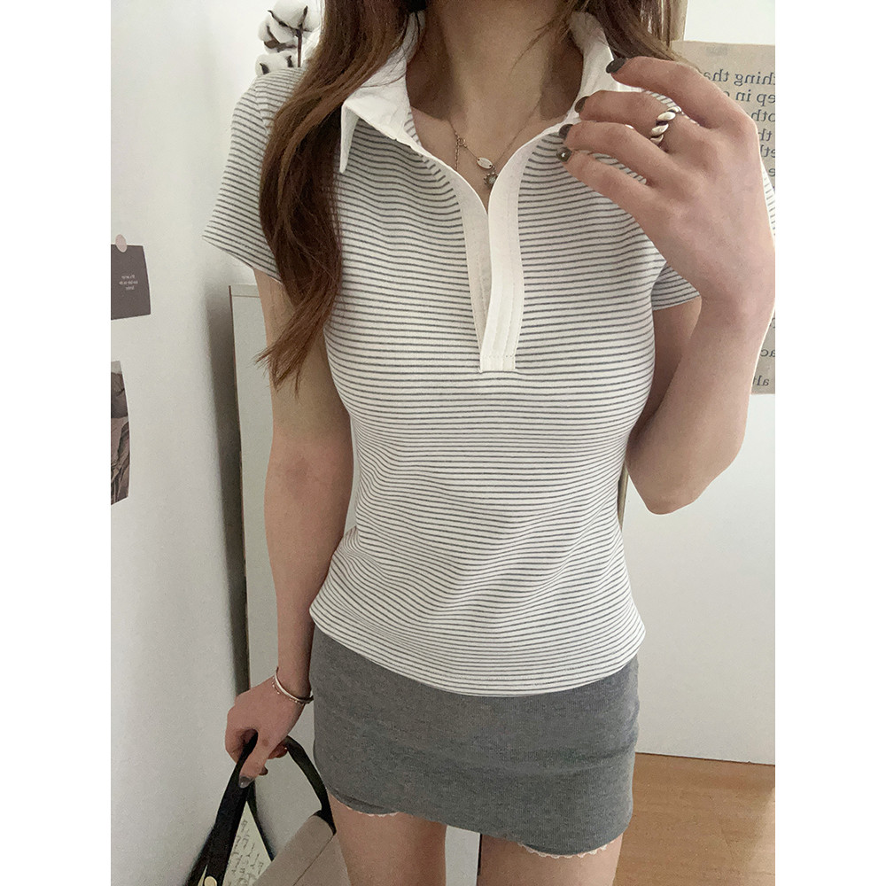 SUXI Áo sơ mi Polo ngắn tay có ve áo thường ngày mới mùa hè 250517