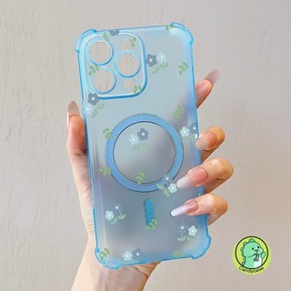 Ốp Điện Thoại Sương Đá Từ Tính Cho Vivo V50 Lite V50E V40 V30 V29 V27 V27E V25 V23 V21 Pro Lite 5G 4G Matte Cover Hoạt Hình Dễ Thương Hoa Xanh Túi Khí Mềm Vỏ Chống Rơi