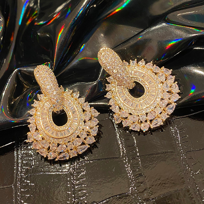 Bông tai sang trọng thời trang tròn Zircon thời trang Hàn Quốc