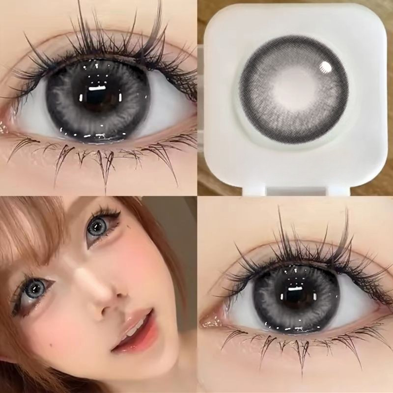 Set 2 Kính Áp Tròng Màu Đen contact lenses 0 ~-8.00 black len 14.2mm lens cận lens nâu bean black 007