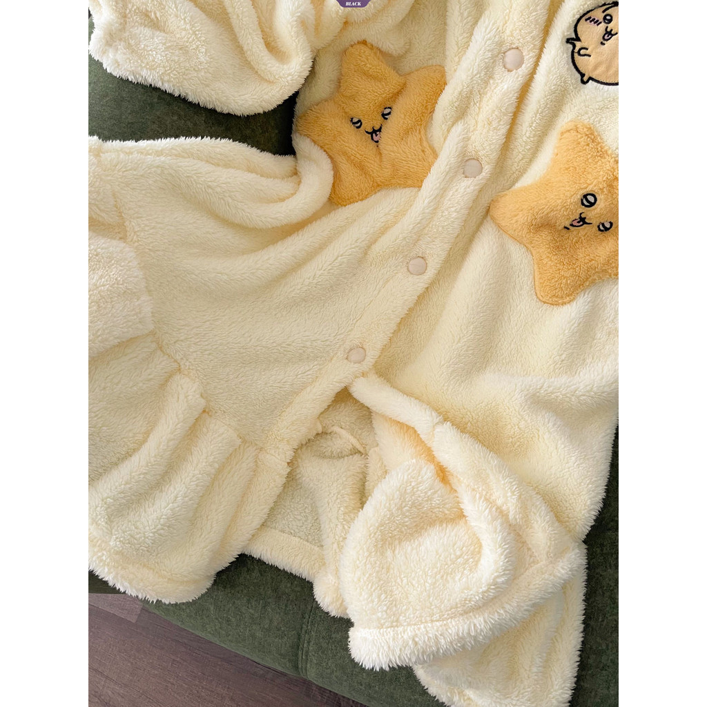 Bộ Đồ Ngủ Usagi Dễ Thương Nữ Mùa Đông Nhung San Hô Có Mũ Trùm Đầu Có Đệm Và Dày Học Sinh Quần Áo Gia Đình Ấm Áp [BL]