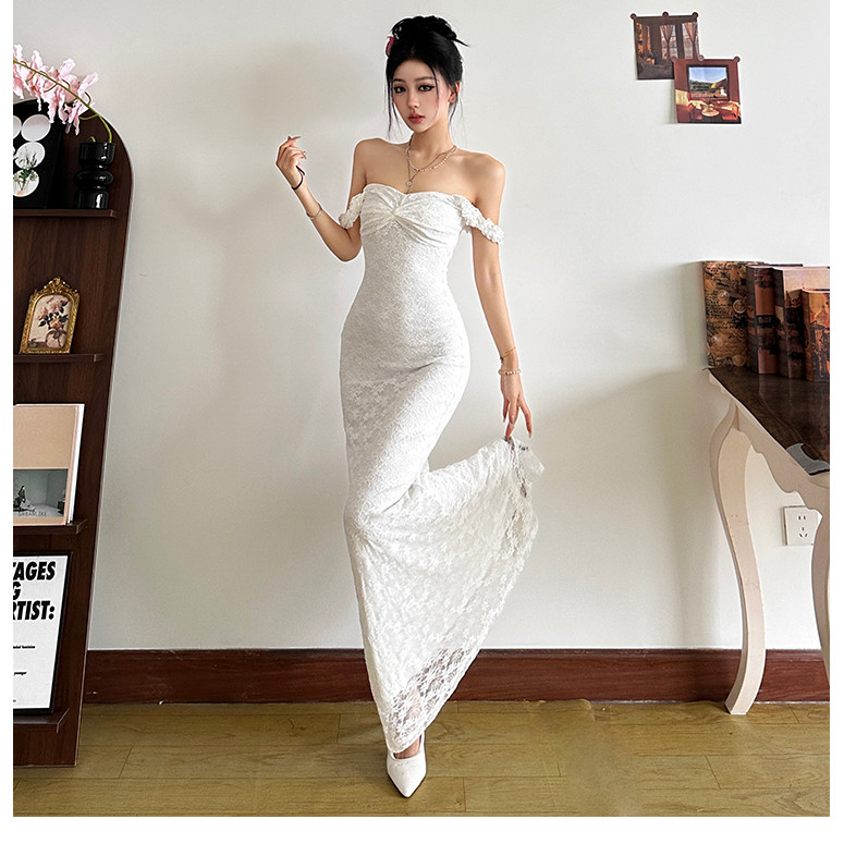 Klalien Rud Jacquard Đầm Nữ Slash Cổ Lưng Không Tay Thanh Lịch Sinh Nhật Áo Choàng Xu Hướng Sang Trọng Dài Bodycon