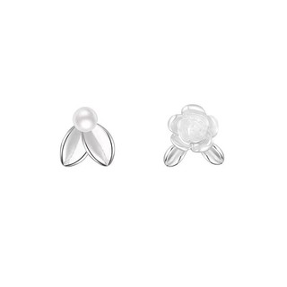 S925 Bạc Camellia Bông Tai Ngọc Trai Trang Sức Thời Trang Đơn Giản Quà Tặng Nữ