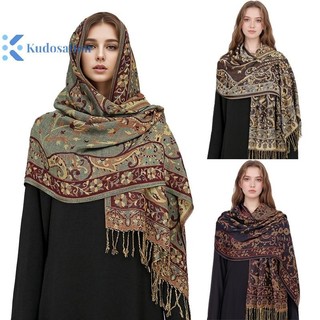 Kudosation Mùa Đông Cashmere Pashmina Khăn Choàng Nữ Quấn Ấm Áp Mùa Thu Khăn quàng cổ Thiết Kế In Hình Nữ Foulard Cotton Stoles Khăn quàng cổ