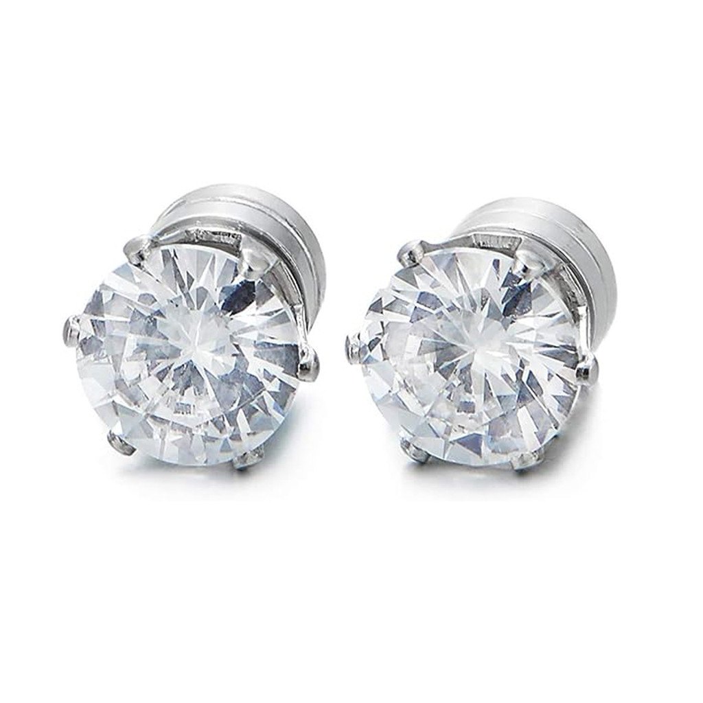 Bông tai Zircon sáu móng tay nam châm bằng thép không gỉ thời trang không xỏ khuyên dành cho nam nữ
