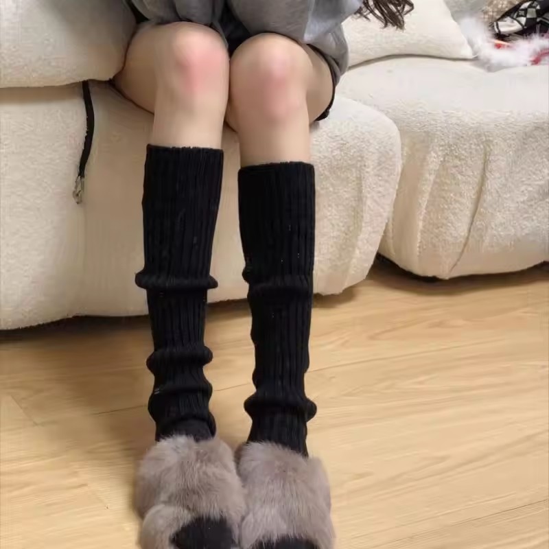 40-70cm JK Girl Thu Đông Chân Cover - Tất len xếp chồng lên nhau phong cách Lolita Harajuku - Tất dài bảo vệ chân ấm dệt kim Y2K - Chống lạnh, Vớ trắng dễ thương ngọt ngào thời trang