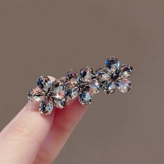 Mauropoli [Sẵn Sàng] Phong Cách Phương Tây Phong Cách Mới Pha Lê Nhỏ Ba Hoa Bên Mỏ Vịt Kẹp Thiết Kế Thời Trang Kẹp Tóc Trán Gãy Kẹp Cảm Giác Cao Cấp