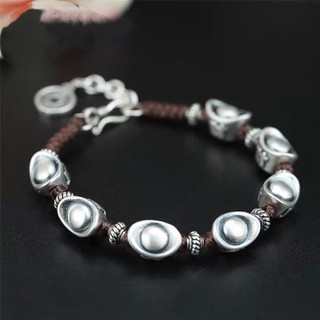 Bạc Nguyên Chất 999 May Mắn May Mắn Nguyên Chất Dệt Tay Bạc Nguyên Chất Thỏi Vòng Tay Độc Đoán Độc Đáo Retro Cặp Đôi May Mắn 12.24